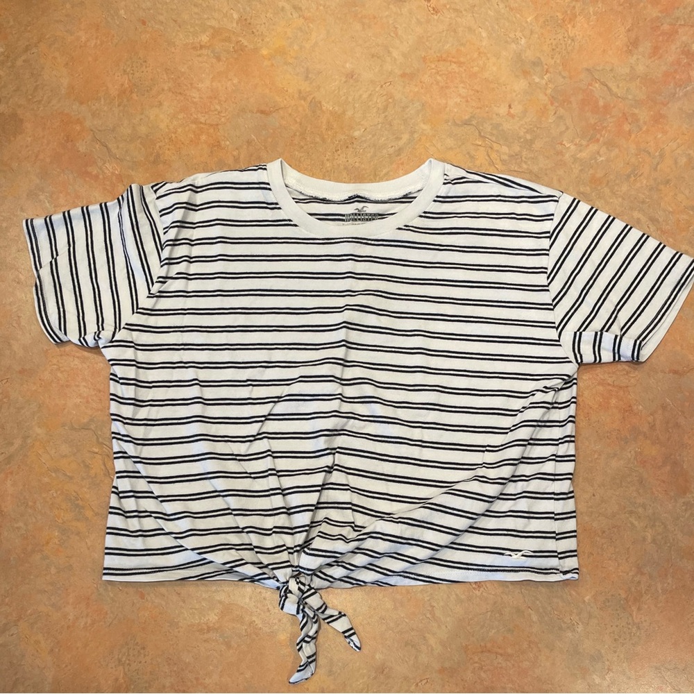 Hollister Black and White Striped Cropped Tie-Shirt from Must-Have Collection